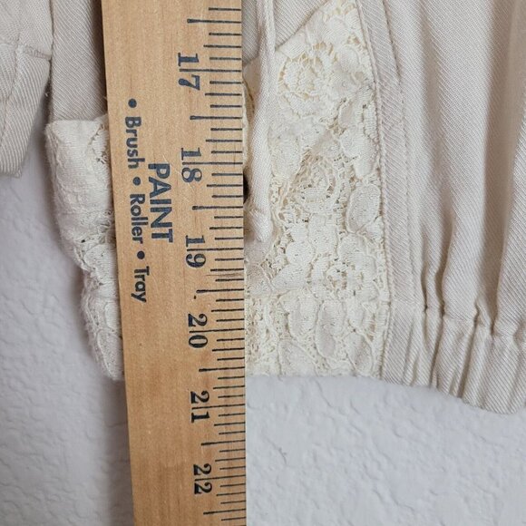 American Rag Sz Small Cream Shacket Lace Detail 3/4 Roll Tab Sleeves Full Zip - Picture 9 of 11